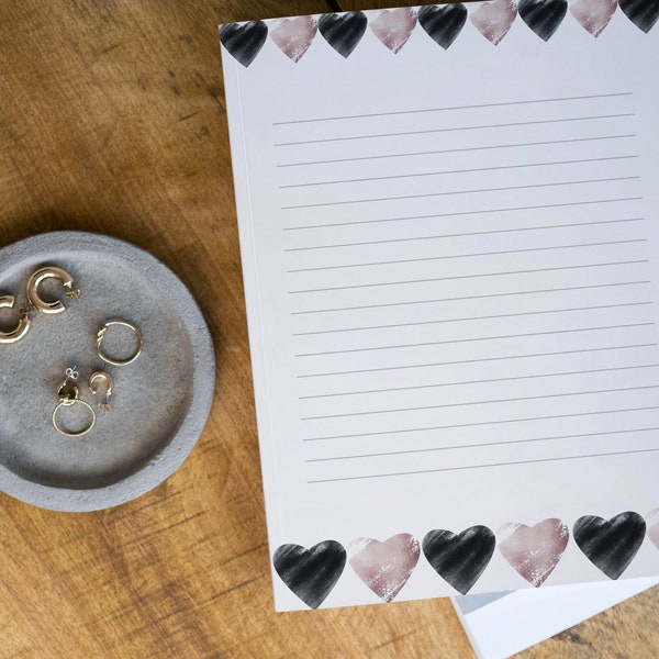 love letter paper design pdf Love Letter Writing Paper 14 pages | Valentine's Day Paper | Hearts Stationery | Rose gold and black hearts| Lined | Printable stationery