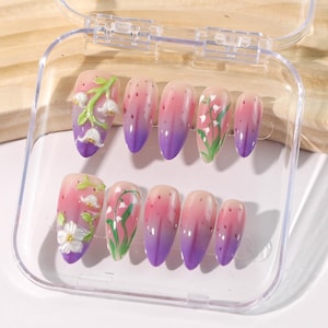 Mysterious purple charm 3D wind bell flower nail art | Custom hand-painted nail art | Wedding nail | Fairy nail art | Gift for her