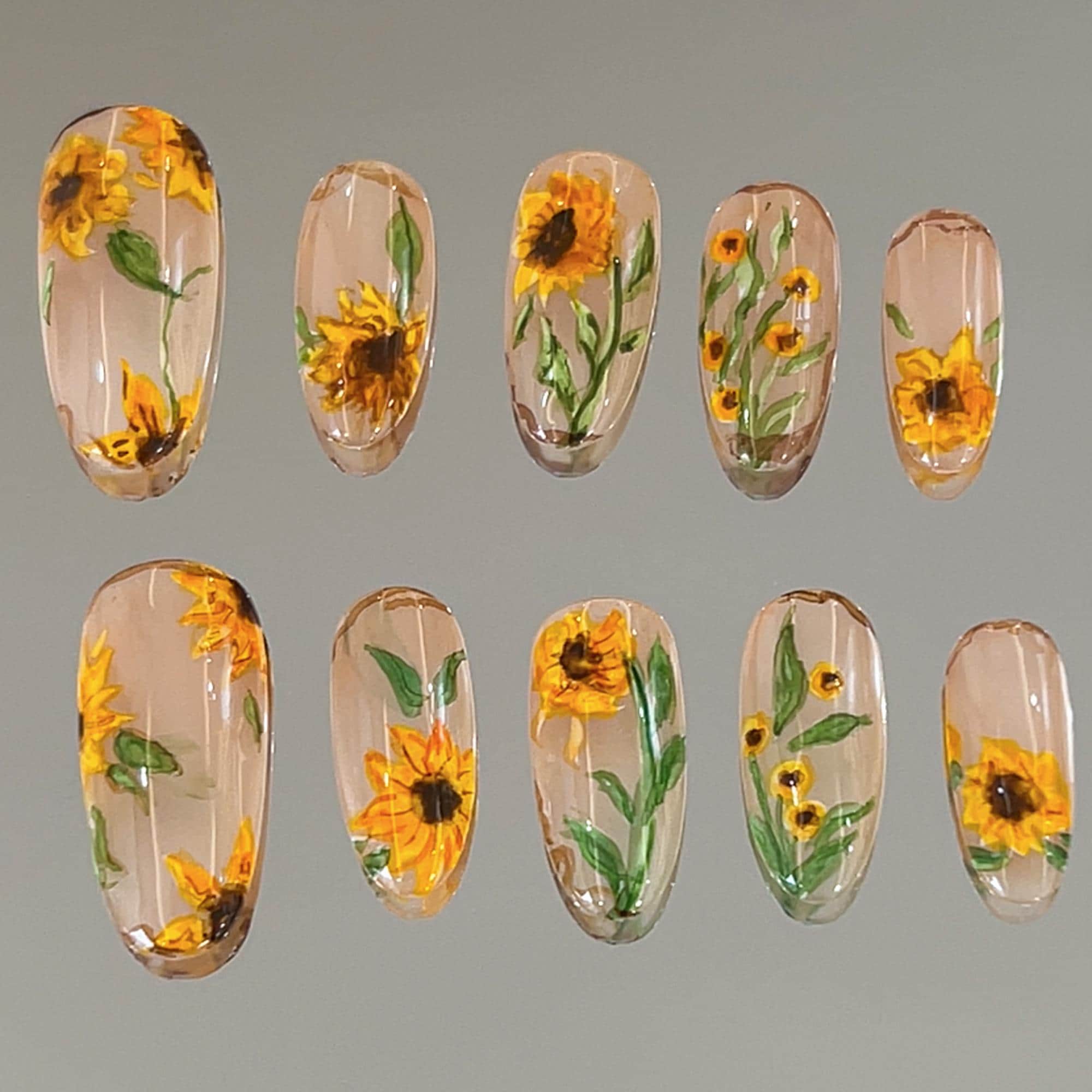 Van Gogh Sunflower Oil Painting Style Retro Nails | Hand-Painted Press On Nails | Artistic Floral Design | Yellow Summer Nails| Gift Idea