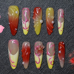 Mystic Glow - Metallic Purple Chrome 3D Gel Lange Almond Press-On Nails ｜ Airbrush Nagelset für besondere Anlässe ｜ #19