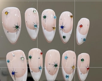 Classic White French Starburst | Elegant Nails | Christmas Nails  | Reused Nails Art for Holiday, Vacation, Birthday