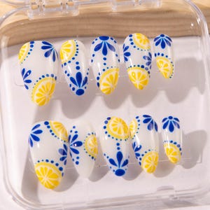 Freestyle Greek style With Lemon Press On Nails | Fruit Lovers Summer Nails | JasmineNailArt | Handmade Press On Nails ·Japanese Style