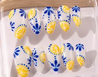 Lemon Press On Nails: Greek Style Fruit Nail Art