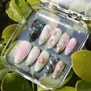 Hand-painted nails |Party nails | Free Style 3d Gel press on nails |Hand-painted 3D Flowers nails |Blush Pink Nails |Long nails |y2k nails