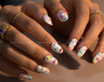 Hand-Painted Fish Press On Nails: Colorful Ocean Style