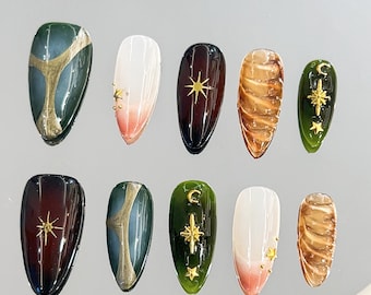 Hand Painted Colorful Graffiti Press On Nails |Party Press On Nails| Flakes For Nails| Y2k nails |Faux Acrylic Nails| Gel Nails