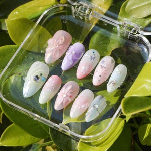 Hand-Painted 3D Flowers & Pink Press On Nails | Custom Floral Nail Art | Elegant Feminine Design | Reusable False Nails for Special Occasion