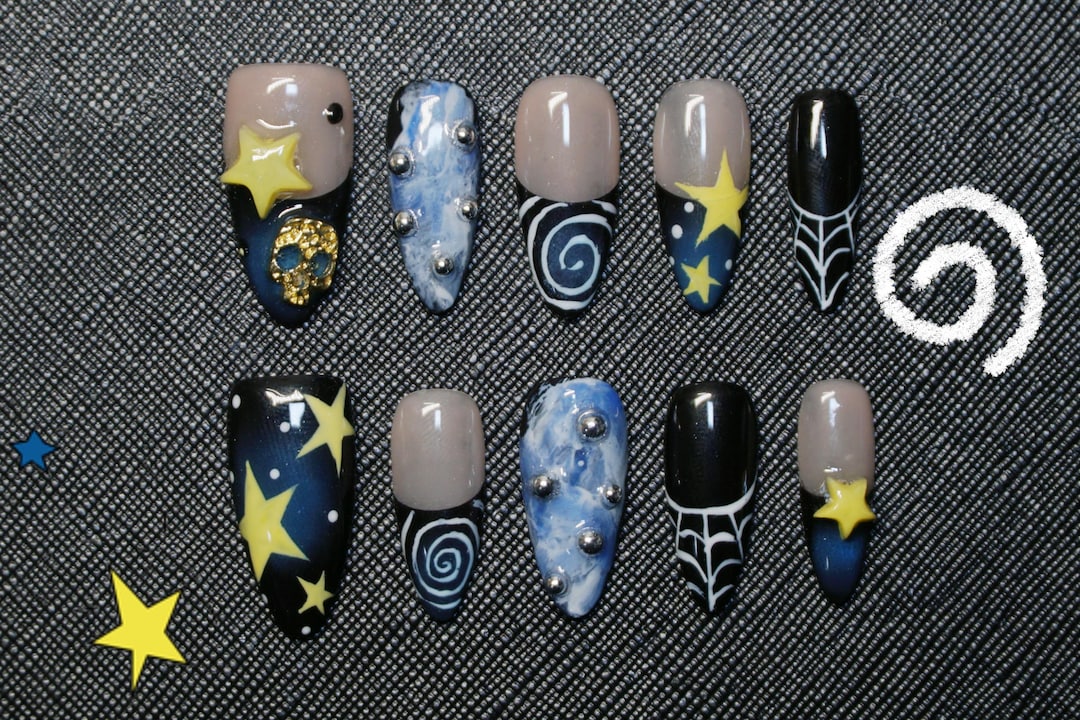 Cool Press on Nails | Skull Fake Nails | Handmade Press on Nails | 3D Star Nail Set | Dreamy Press Ons |halloween Press on Nails - Etsy Japan