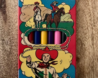Vintage EBERHARD FABER Pencil Co. Western Colored Pencils 8 Cowboys Horse Roping