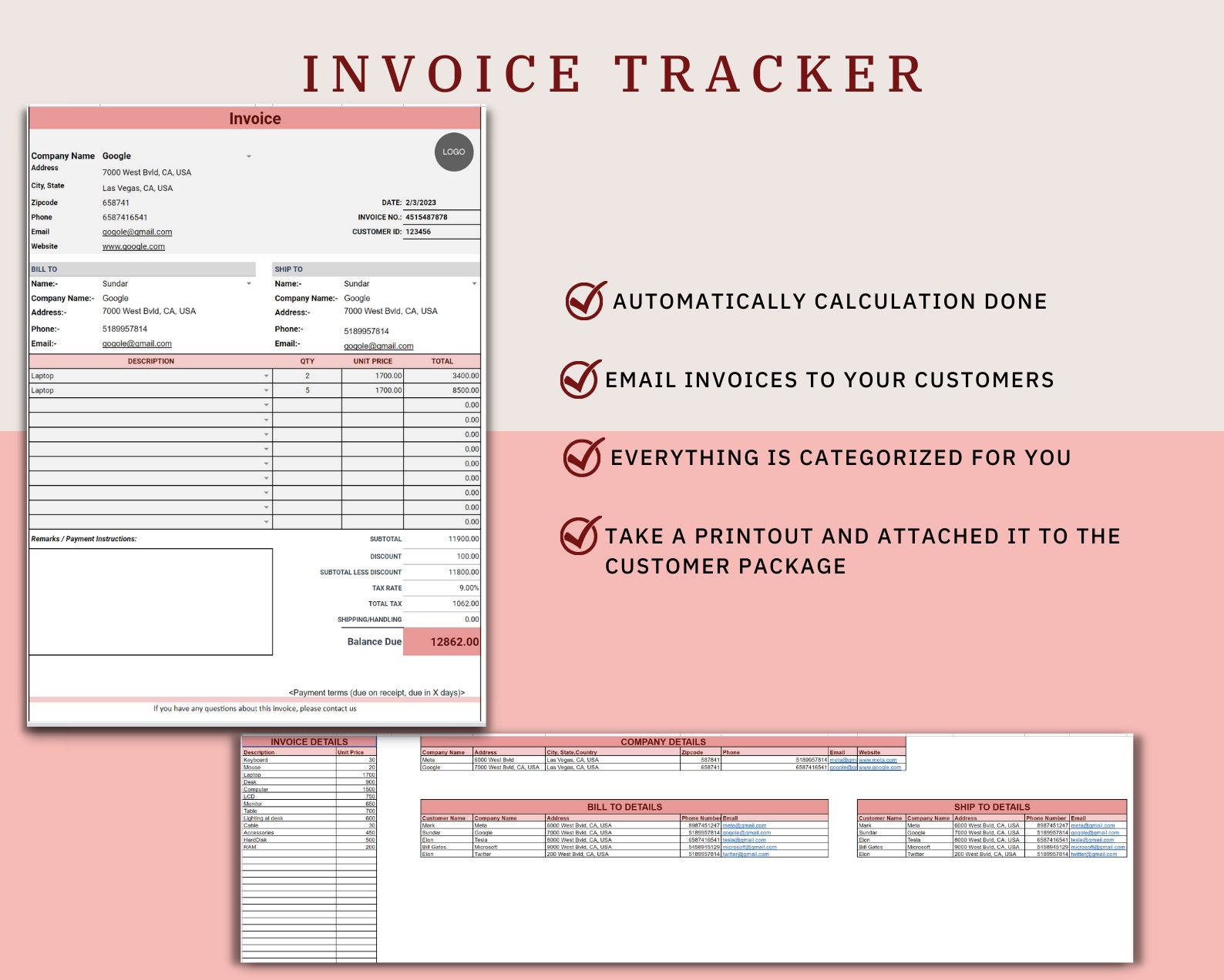 Invoice Tracker Google Sheets Invoice Tracker Spreadsheet Customizable ...