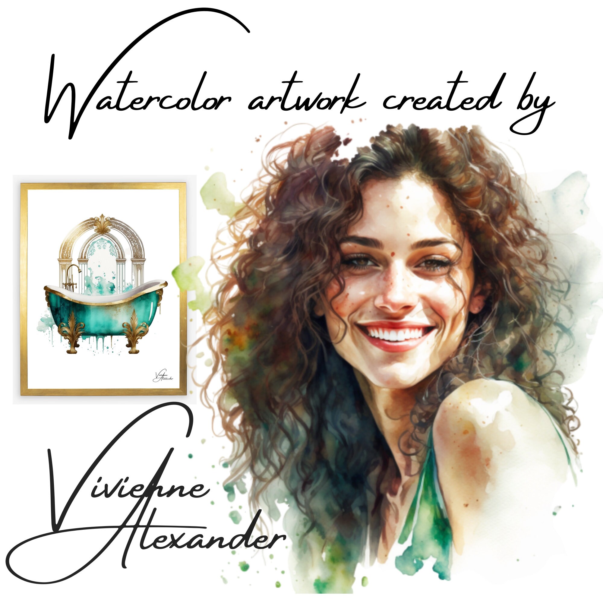 Signed WATERCOLOR ART PRINTS Framed Pink and Gold Bathroom Etsy Australia