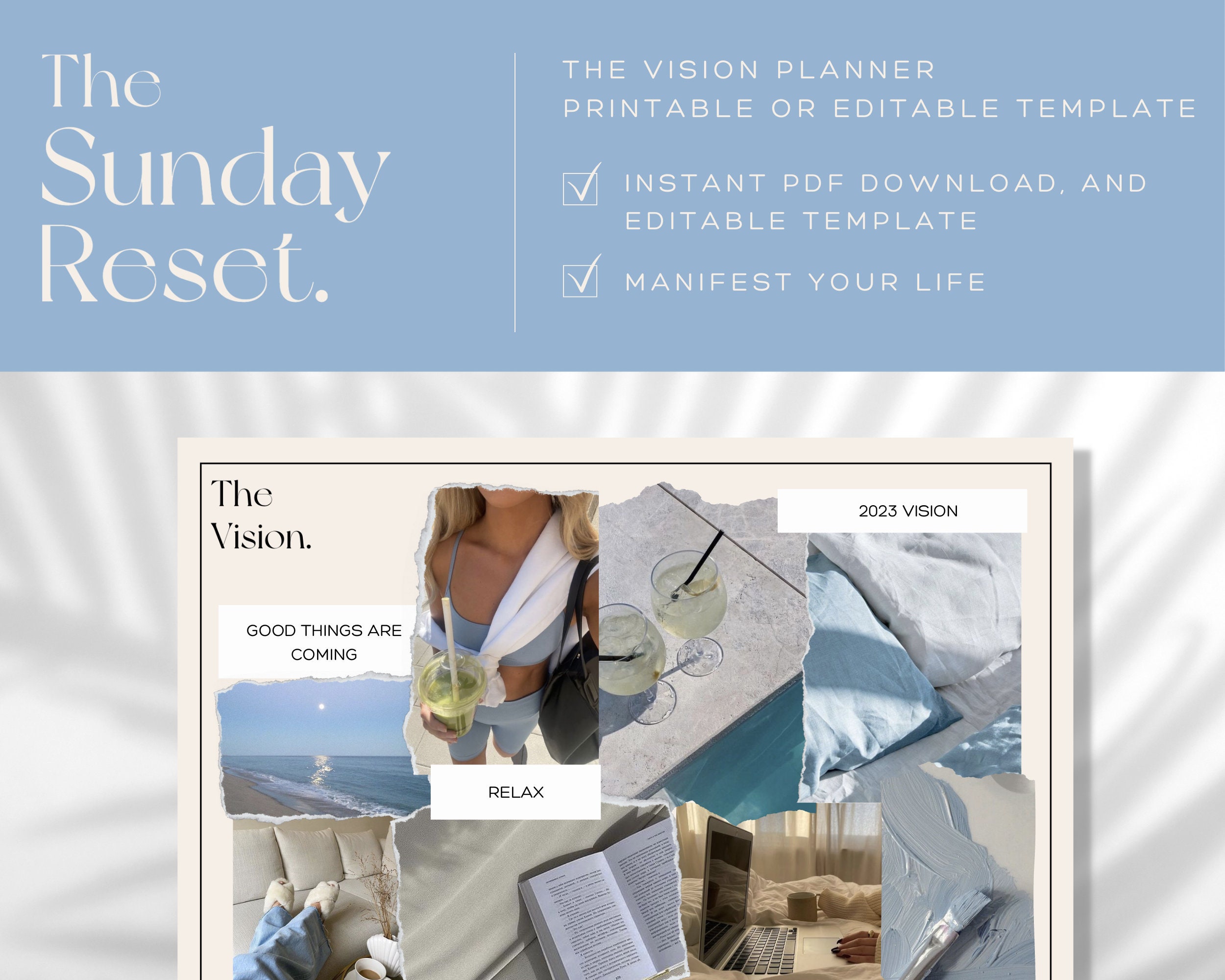 Vision Planner di 'The Sunday Reset' // Modello modificabile // Vision Planner stampabile // Vision Board modificabile per la manifestazione // Manifesta
