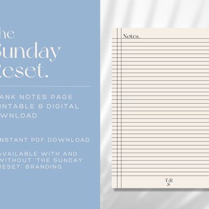 Blank Notes Pages by &#39;The Sunday Reset&#39; // The Sunday Reset Notes // Blank Notes Pages