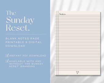 Pagine di appunti vuote di &#39;The Sunday Reset&#39; // Note di The Sunday Reset // Pagine di appunti vuote