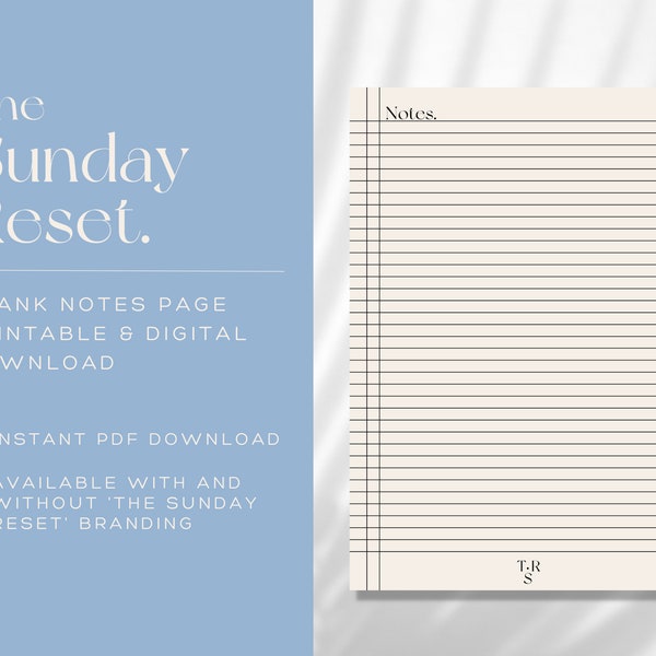 Blank Notes Pages by 'The Sunday Reset' // The Sunday Reset Notes // Blank Notes Pages