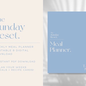 The Meal Planner by &#39;The Sunday Reset&#39; // Weekly Meal Prep // Plan Your Weeks Meals // Recipe Cards Printable // Sunday Organization