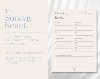 Pulizia reset di &#39;The Sunday Reset&#39; // Planner di pulizia stampabile e digitale // Programma di pulizia // Pulisci il tuo spazio // Planner di pulizia