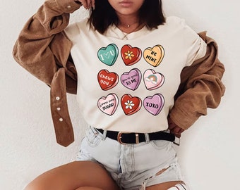 Retro Candy Hearts Shirt, Conversation Hearts Shirt, Candy Hearts Valentines Shirt, Valentines Day Gift, Be Mine, XOXO, Cute Boho Valentines