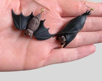 Bat / Flying Fox Polymer Clay Earrings - Halloween