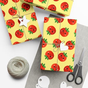 Papel de embrulho com tomate fofo, papel de embrulho adorável para aniversários, feriados, chás de bebê, decoração de cozinha, embalagens de presente fofas