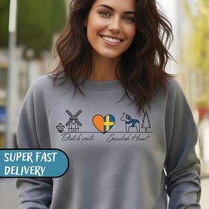 Dutch Roots Swedish Heart Sweatshirt | Dalarna Horse, Windmill, Scandinavian Design, love Sweden, emigration to the Netherlands, living in Sweden.