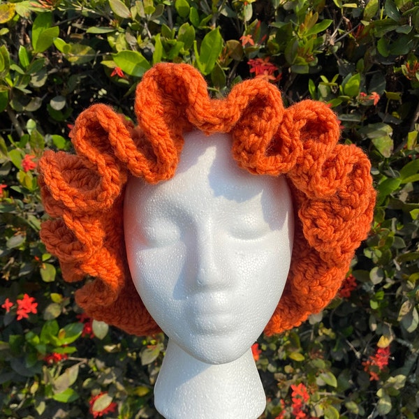 Orange Crochet Ruffle Hat