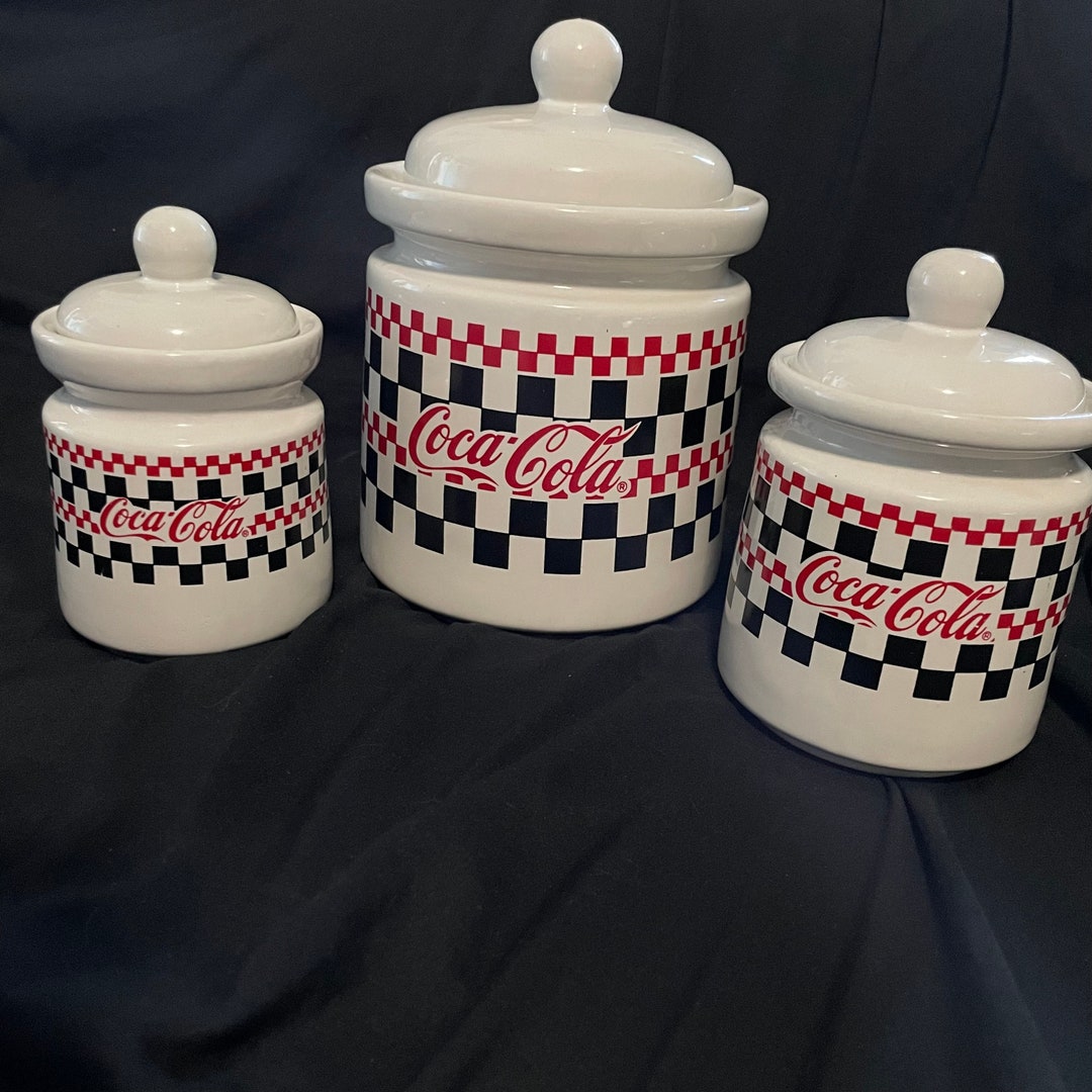 Cocacola Kitchen 3piece Canister Set 1997 Checker Board by Etsy