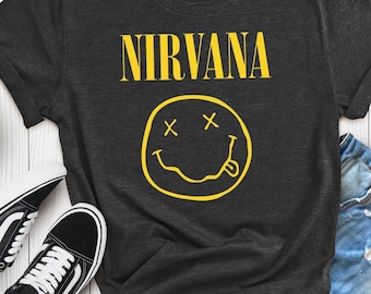 Vtg Early 90s Nirvana Smiley Face T-shirt Black XL Kurt