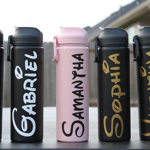 Custom Text Water Bottle Personalized Name Water Bottle Hot & Cold Stainless Steel 24oz Sipper Bottle with Custom Name Spill Proof