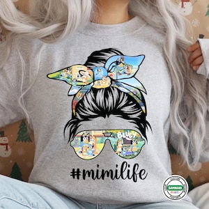 Bluey Mimi Life Shirt, Cute Cartoon Mom T-Shirt, Messy Bun Mimi Tee, Funny Mimi Life Shirt, Trendy Graphic Tee for Moms, Bluey Inspired Gift
