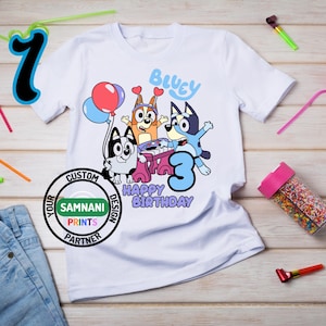Personalized Bluey Birthday Shirt, Custom Kids Birthday Tee, Bluey Party Outfit, Toddler Birthday Gift, Bluey Family Matching Shirts,Boygirl