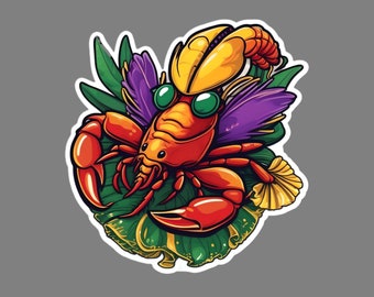 Colorful Crawfish Mardi Gras Celebration Sticker - Let the Good Times Roll