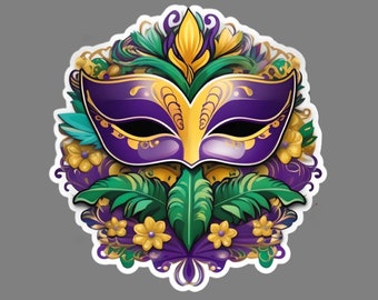 Handcrafted Mardi Gras Mask Sticker: Festive Decal for Celebrating Carnival Fun!