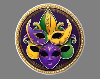 Handcrafted Mardi Gras Mask Sticker: Festive Carnival Decor for Parties & Celebrations