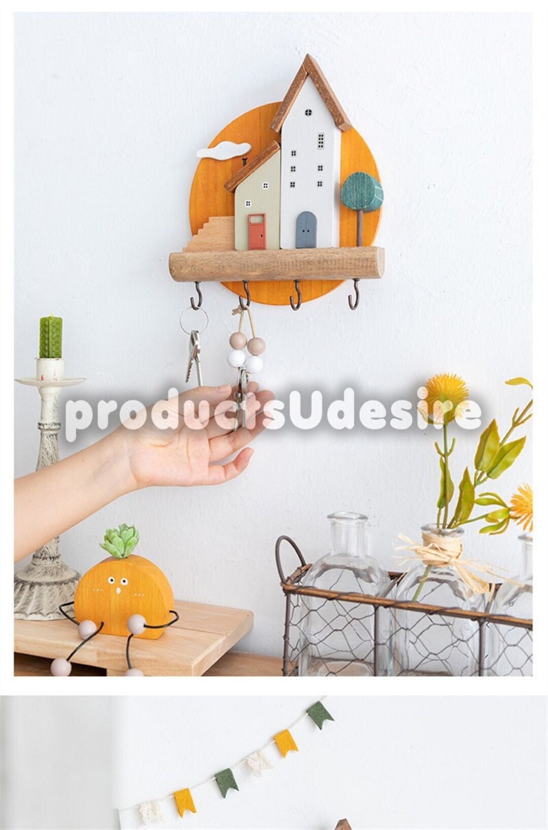 Wooden House Shape Key Holder Key Hooks Key Holder for Etsy