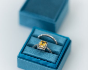 Grand Velvet Ring Box Monogrammed - CLASSIC COVER BOTTOM - Vintage Style Handmade Monogram Engagement Wedding Proposals Temple