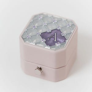 Engagement Ring Box Leather, Proposal Jewelry Box - Grand Octagon - Zirconia Stone Brilliant Cut CZ Guilloche Enamel Vintage Style Wedding