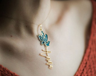 Pendant Necklace Minimalist Charm Personalized Name Customized Your Name Jewelry - Maple Leaf