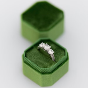 Velvet ring box - FOREST OCTAGON - Single Double Slot Enamel Monogrammed Vintage Ringbox