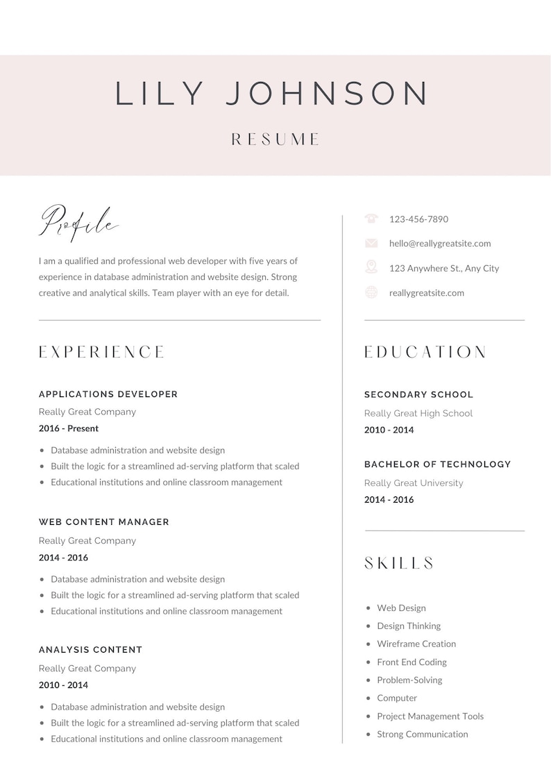 Aesthetic Resume Template and Cover Letter Duo Etsy