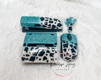 Custom Glitter Cow Print Matching Office Supplies for Home Office