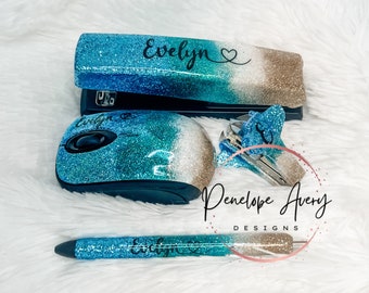 Custom Beach Glitter Office Supplies | Custom Mouse | Custom Stapler | matching office supplies | glitter stapler mouse pen staple remover