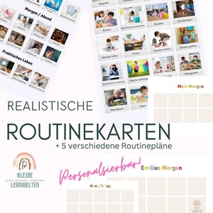 Cartões de rotina para crianças, planejador de rotina, personalizado, impressão instantânea, plano diário, plano semanal, ritual, Montessori, cartões de rotina em alemão