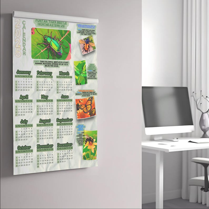 2025 Endangered Insects Calendar, Editable Calendar, Printable Anime