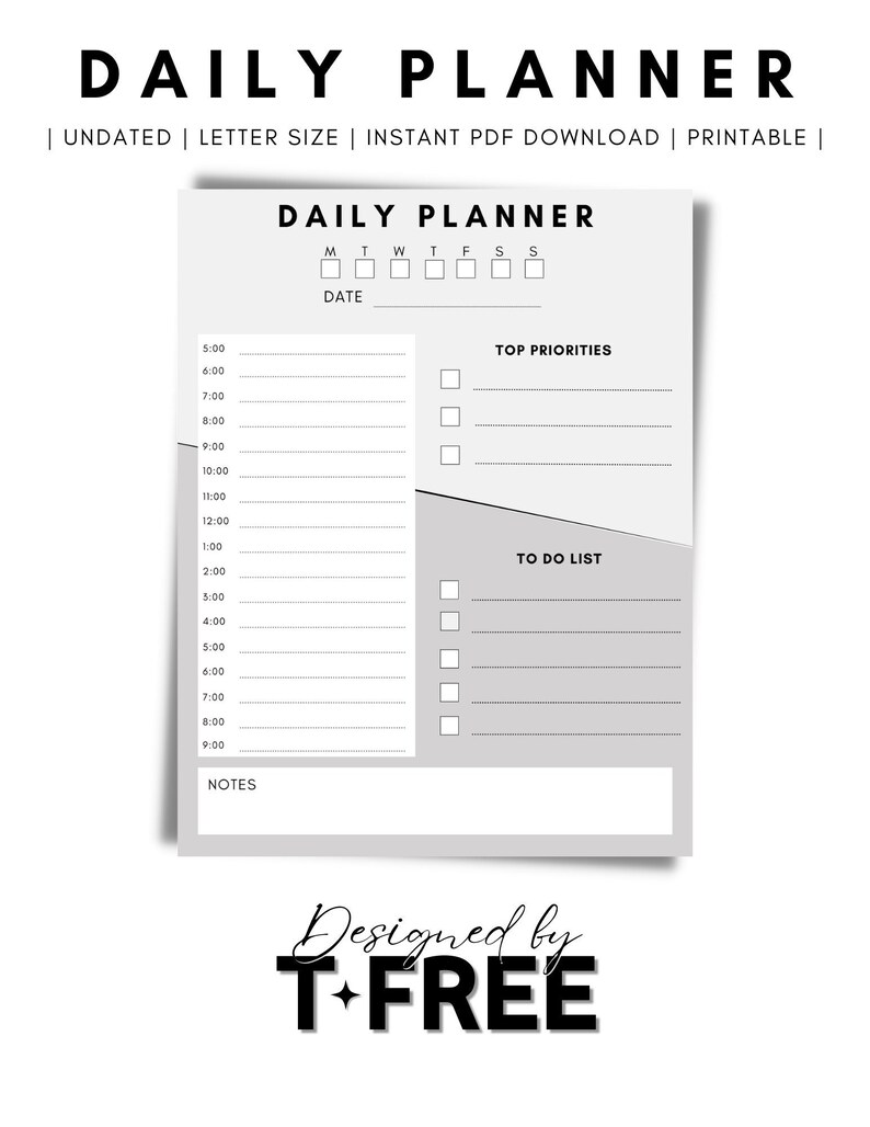 Daily Planner Printable Planner Instant Download Letter Etsy