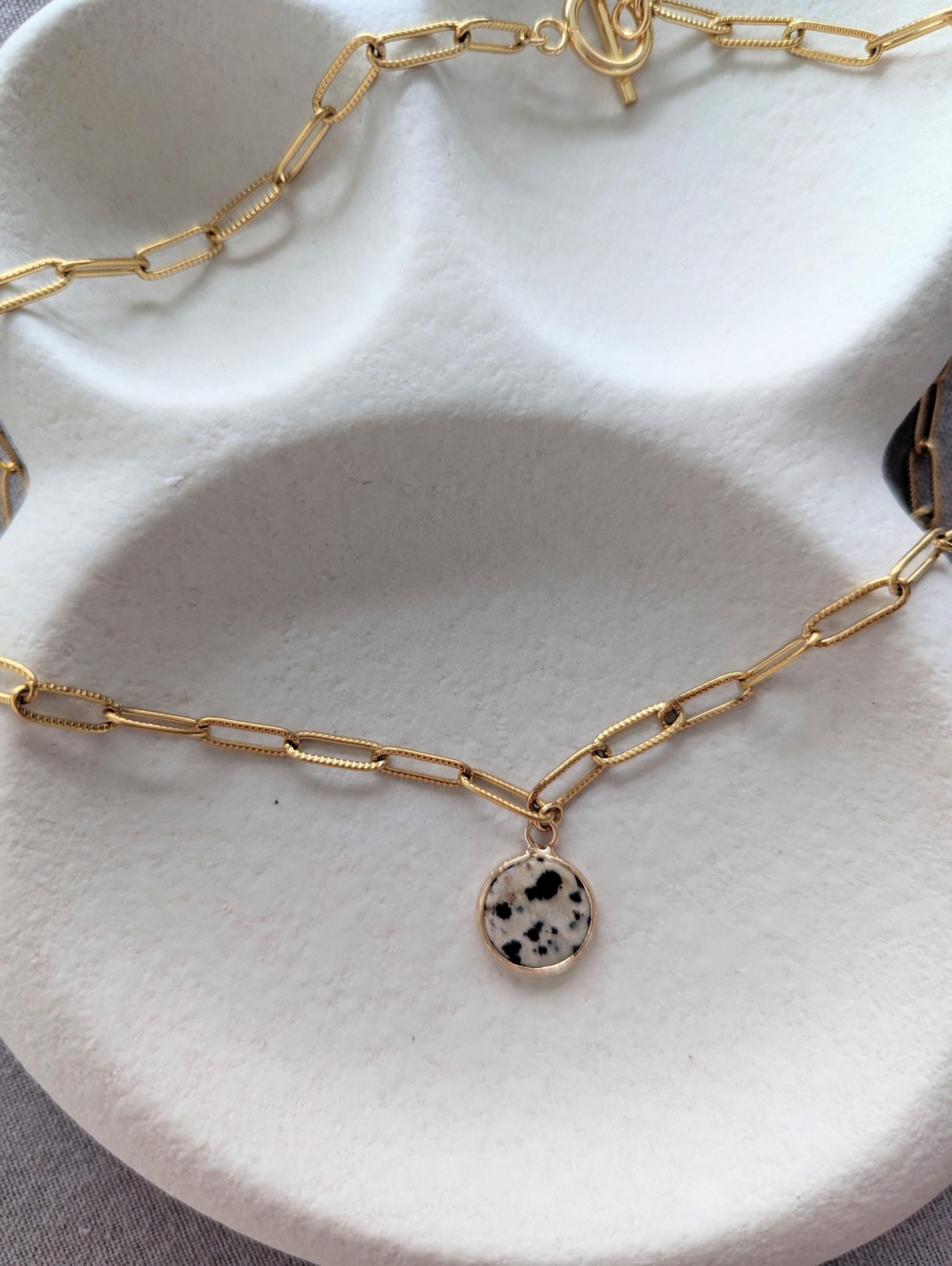 Link chain with gemstone pendant, 47 cm, 18K gold-plated