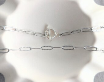 Link chain with toggle clasp - Loni chain - 43 cm, silver & 18K gold-plated
