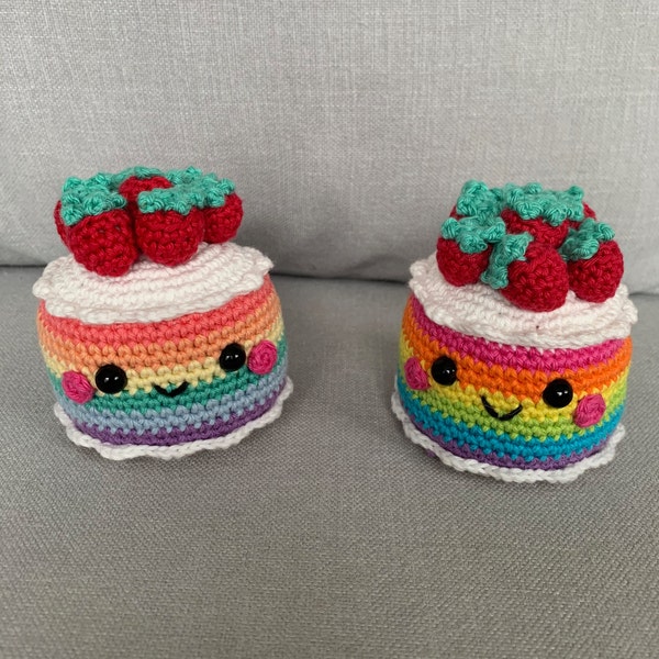 Crocheted Rainbow Cake, Amigurumi Strawberry Cake, Crocheted Birthday Gift