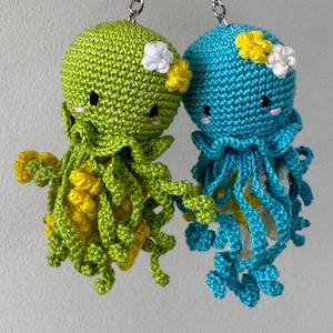 Crocheted Jellyfish Keychain, Keyring Bag charm, or for Rearview Mirror