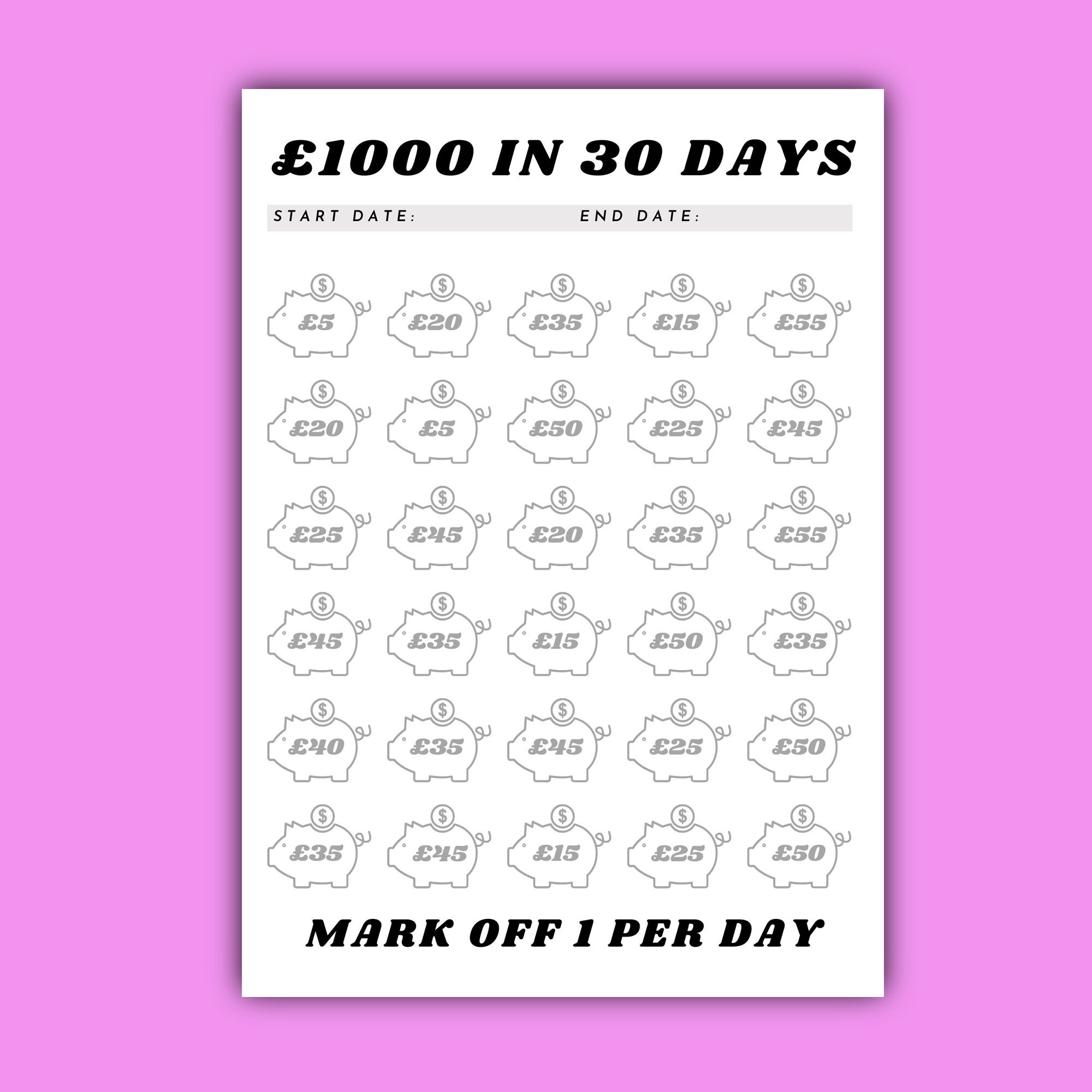 1K in 30 Days ~ Money Saving Challenge ~ Printable ~ Save 1000 GBP in ...